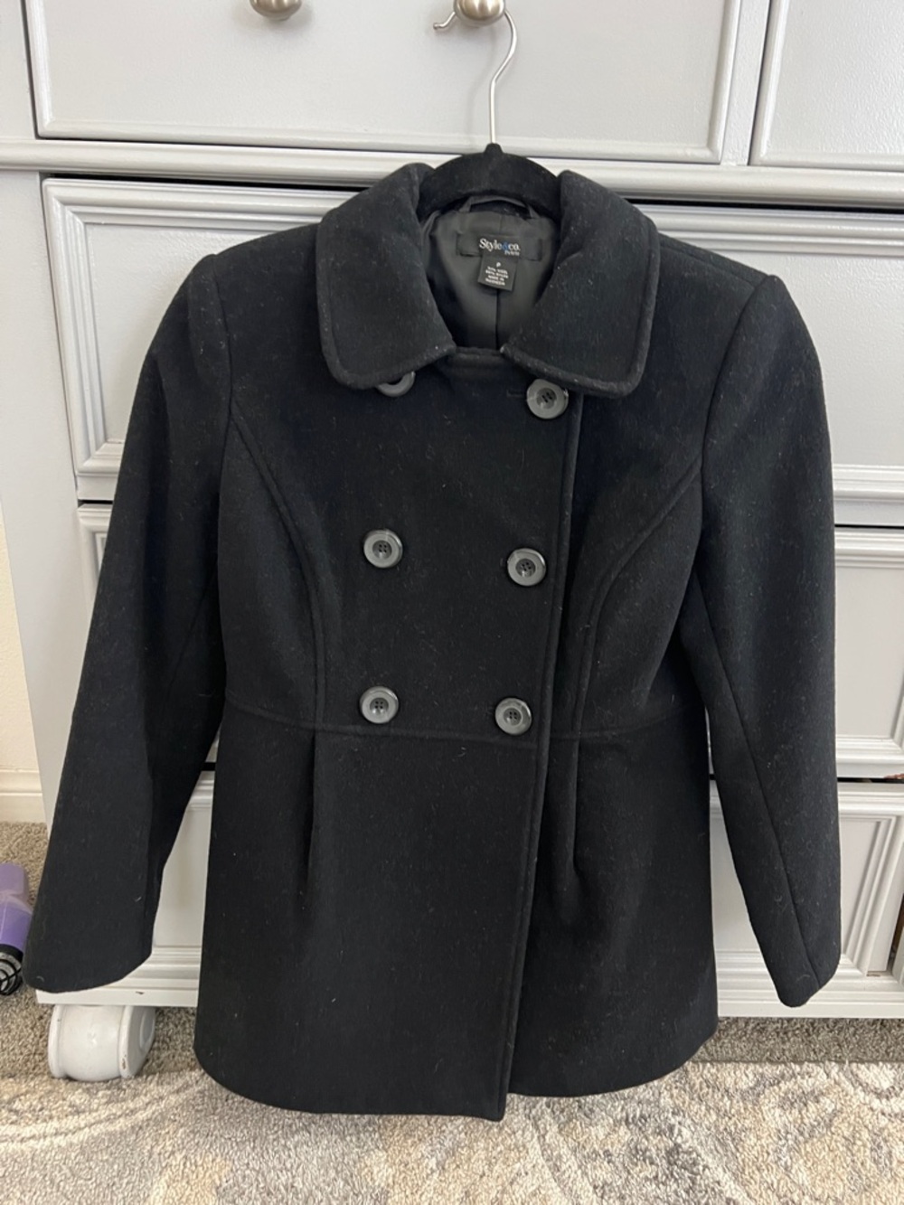 Style & Co. Black Double-Breasted Women's Peacoat